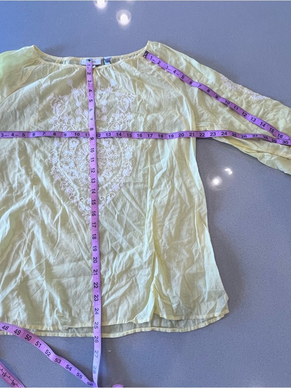 Chico's Yellow Embroidered Cotton Peasant Tunic Sz Large - Picture 10 of 12